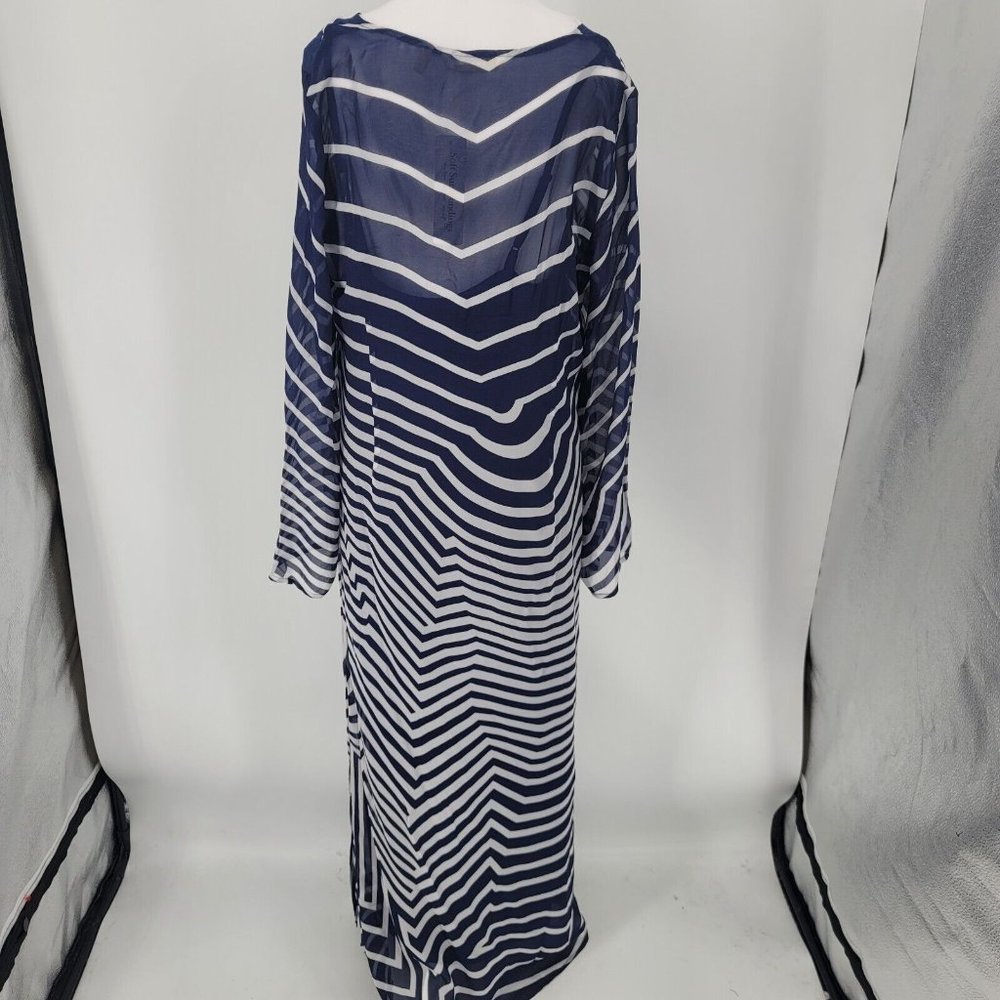Soft Surroundings Deco Nautical Maxi Dress Blue White Stripe Size Medium NEW - Picture 6 of 10